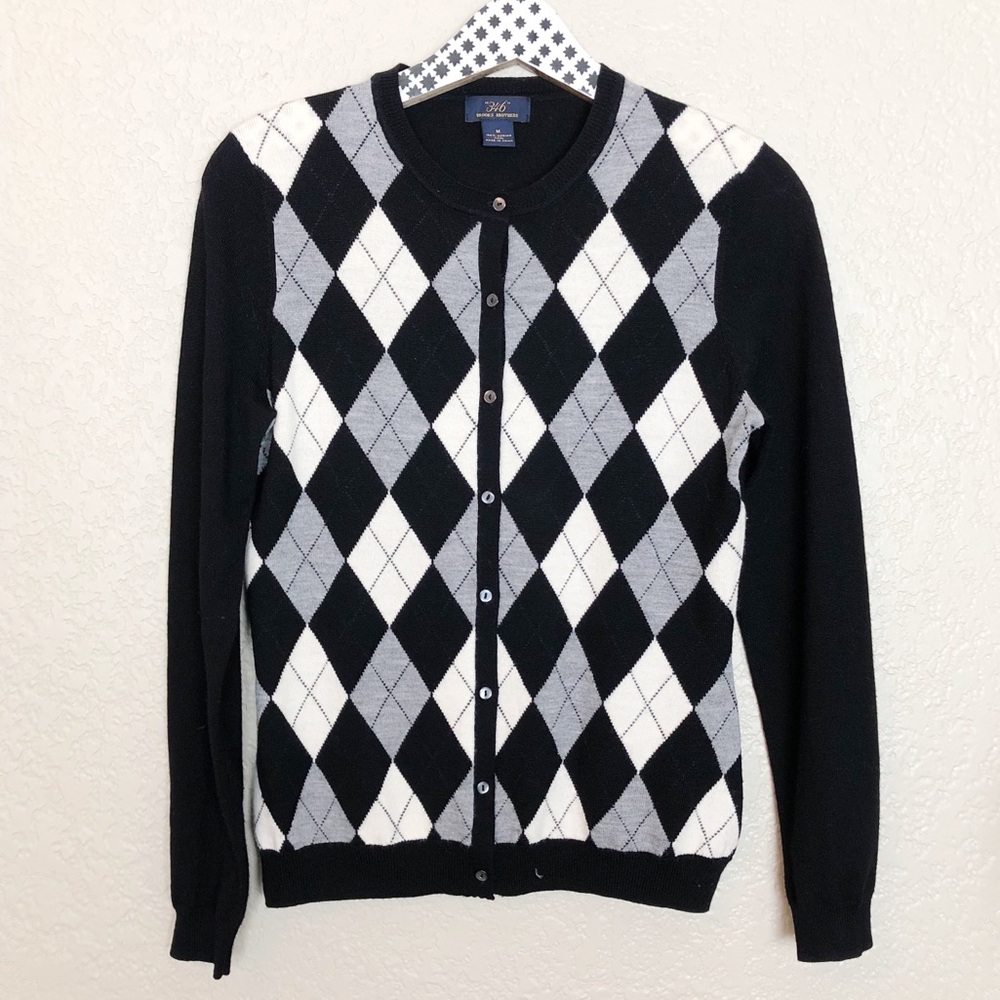 EUC 346 Brook Brothers merino wool argyle cardigan